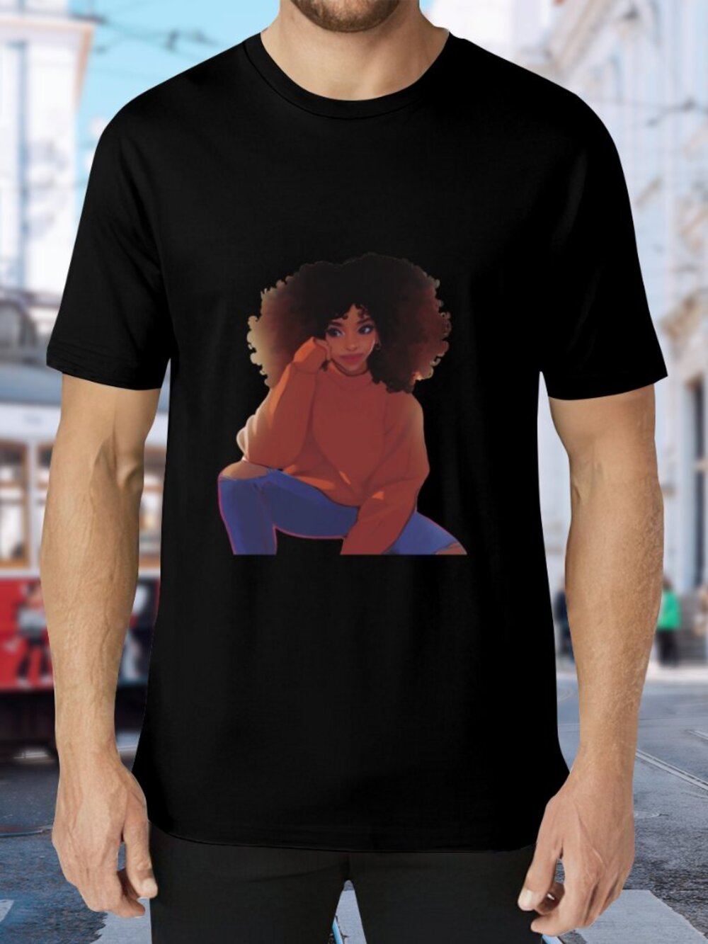 Men's Black Short Sleeve Tee with Orange Graphic